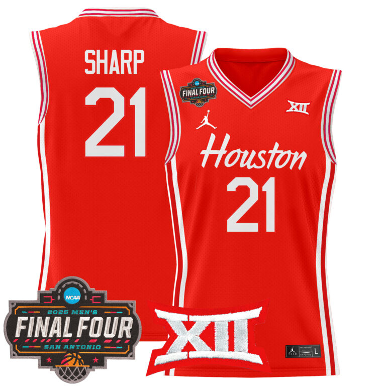 Men Houston Cougars #21 Sharp red 2025 Final Four Patch NCAA Jersey style 2->customized ncaa jersey->Custom Jersey